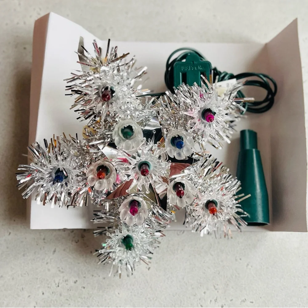 Vintage Rite Aid Silver Tinsel Mini Star Christmas Tree Topper 11 Light 6”